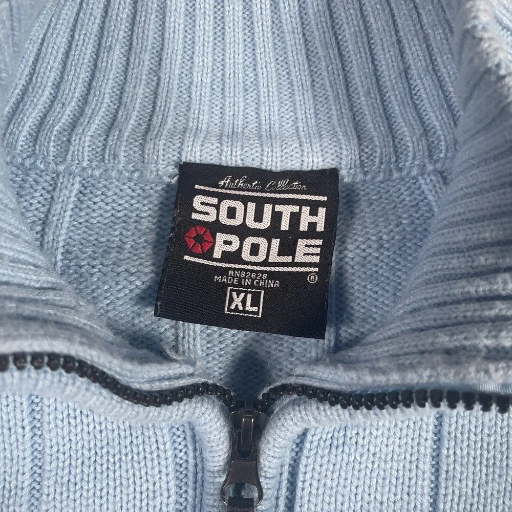 Southpole Vtg 90s Y2K Men's XL  1/4 Zip Sweater Ribbed‎ Striped Knit Baby Blue